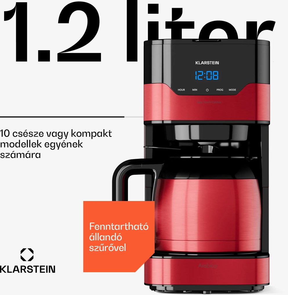 Klarstein Arabica 1.2, kávéfőző, 1.2 l, EasyTouch Control, ezüst/fekete