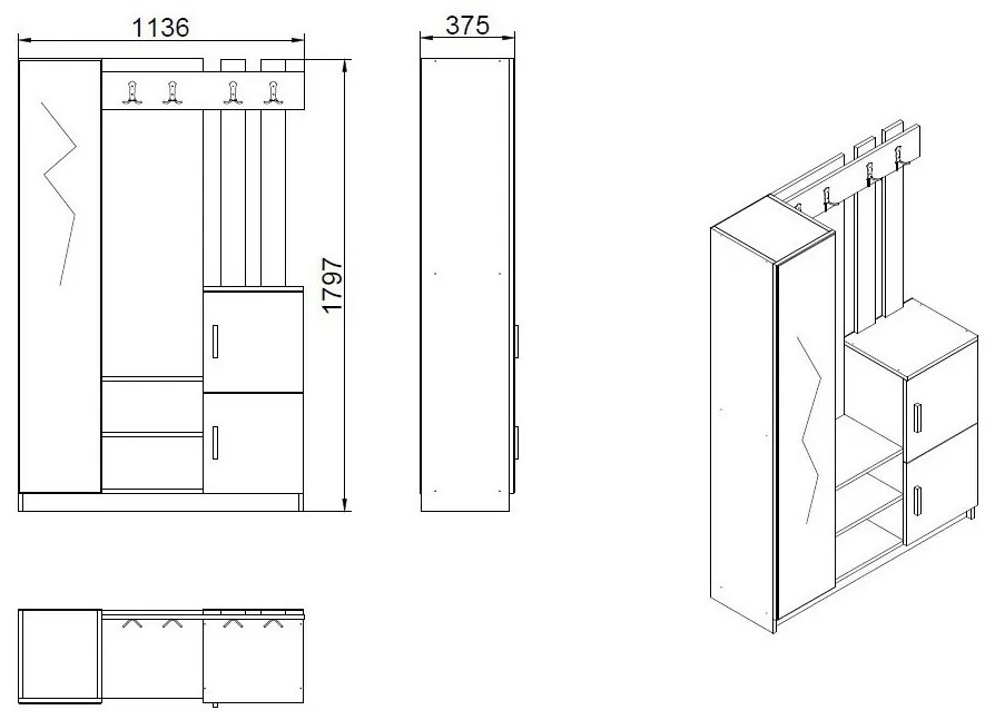 Előszoba szett Dano Atlanitc Pine and Anthracite