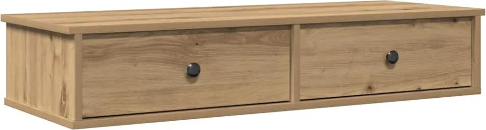 vidaXL kézműves tölgy szerelt fa falipolc fiókokkal 100 x 37,5 x 19 cm