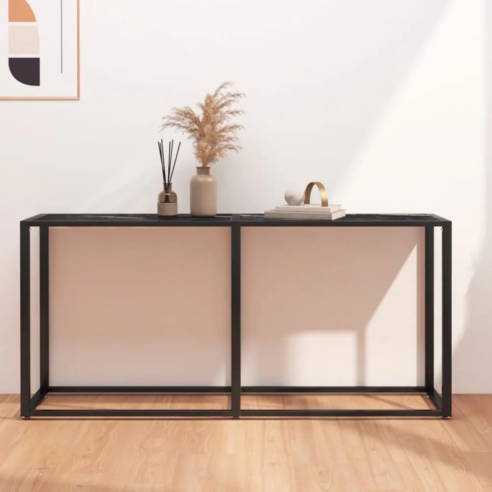 fekete márvány edzett üveg tálalóasztal 160 x 35 x 75,5 cm
