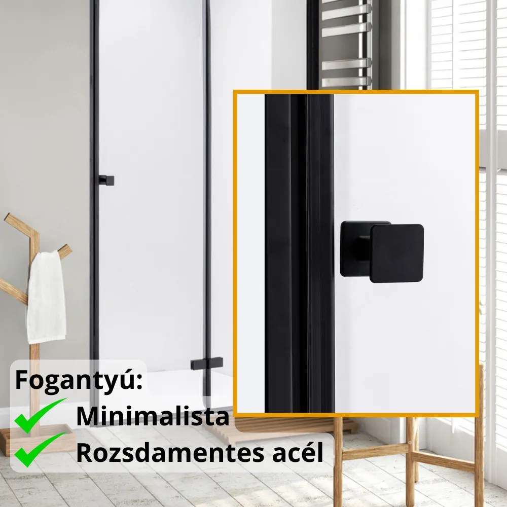 Stuxi Verona Black 70/80/90/100/110/120 cm széles csukló zuhanyajtó, 6 mm vízlepergető üveggel, fekete profillal