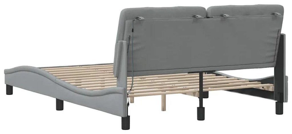 világosszürke szövet ágykeret LED-ekkel matrac nélkül 140x190cm