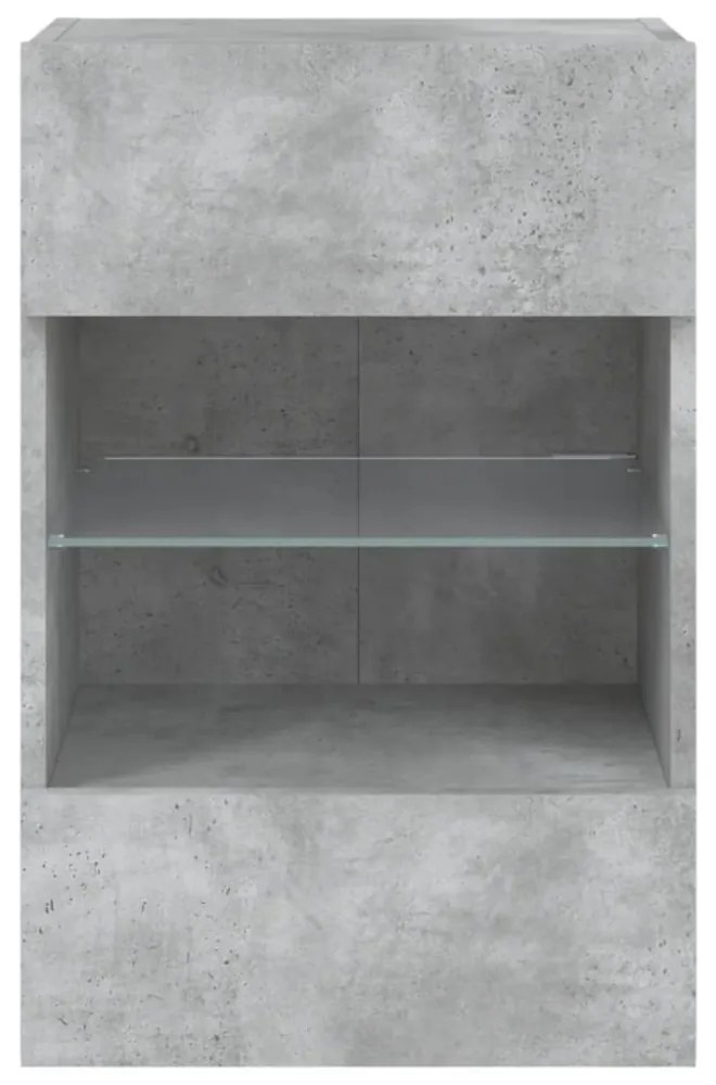 2 db betonszürke fali szekrények LED világítással TV-hez 40x30x60,5 cm