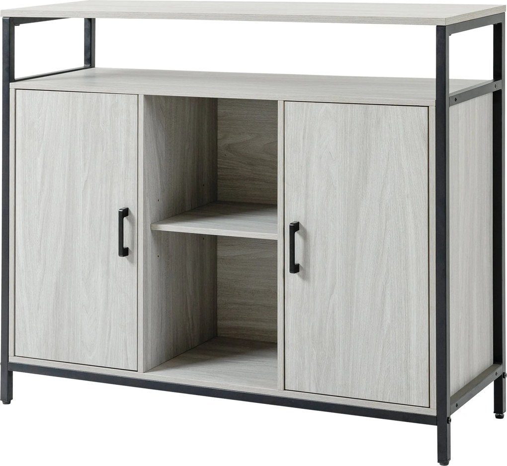 HOMCOM Modern Fa Tálalószekrény 2 Szekrénnyel és Polcokkal, Világosszürke Konyhai és Előtéri Szekrény, 100x34x87.2cm | Aosom