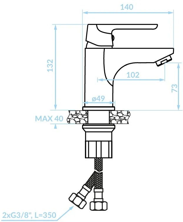 Kuchinox Dima, mosdócsaptelep ClickClack leeresztőcsavarral h-132, fehér matt, LAV-BQD_622D