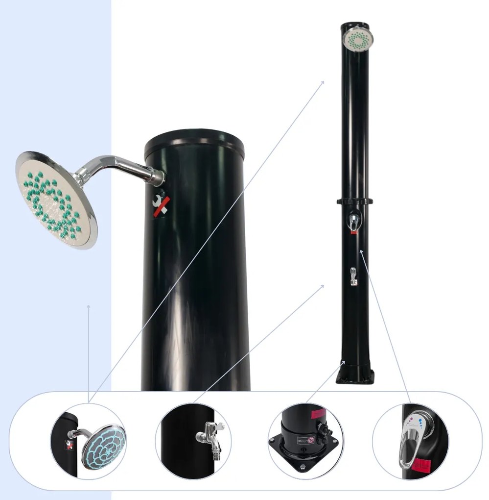 KARIBIK napelemes zuhany, 35l, fekete Jurhan