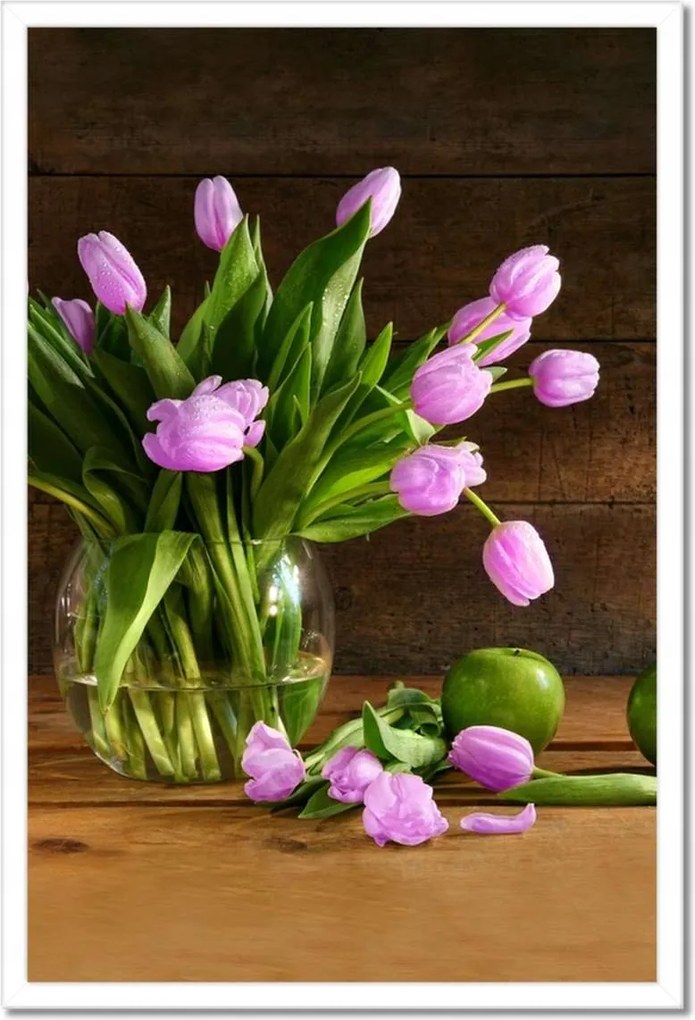 Poszter keretben 40x60 Lila tulipánok