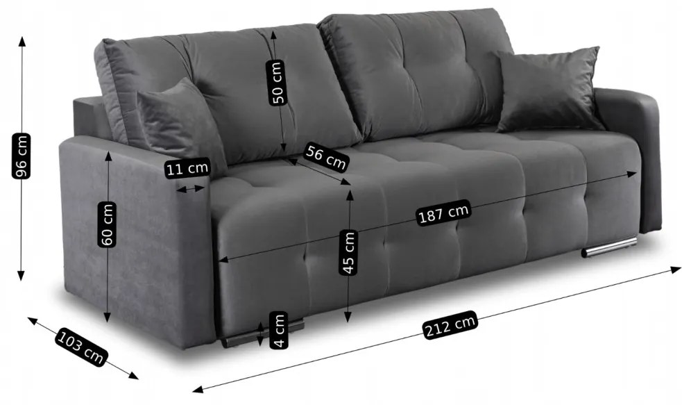 Sofa FAVIO Szara Welurowa