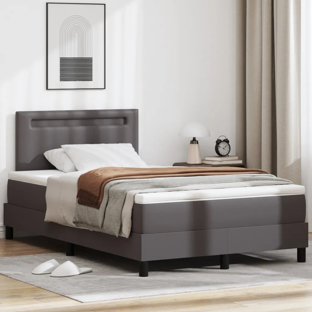Boxspring Ágy Matraccal Szürkében, 120 x 200 cm Műbőr