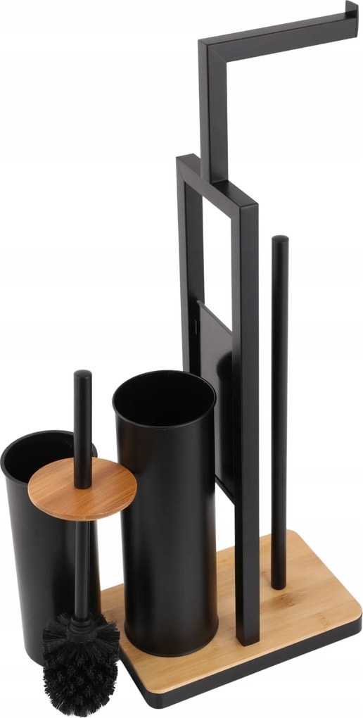Állvány akasztó WC-papír és Wc kefe tartó fekete bambusz