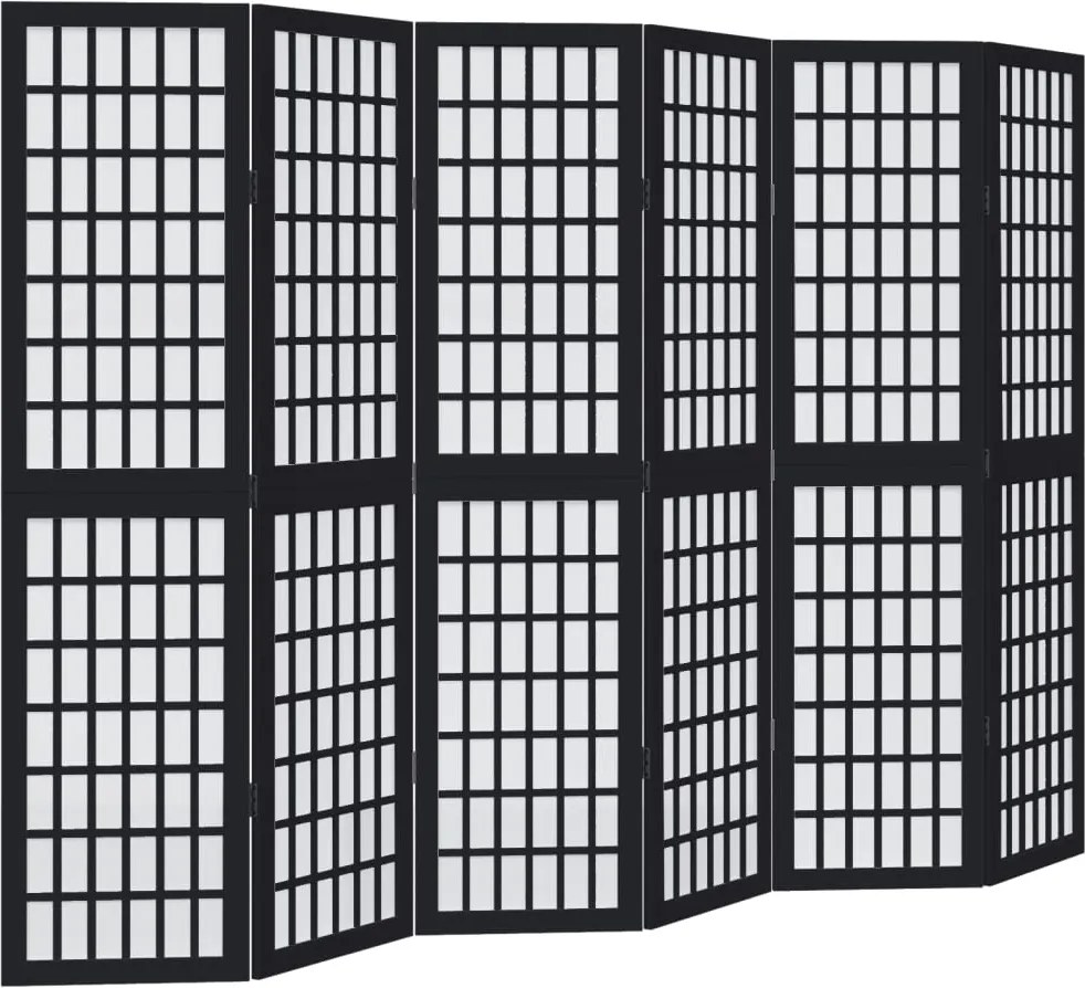 vidaXL 6 paneles fekete tömör császárfa térelválasztó