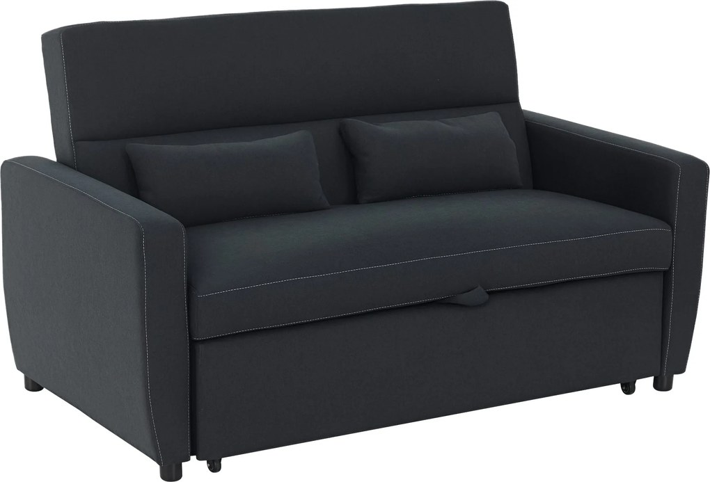 HOMCOM Kanapéágy, 2-Személyes Kanapé Alvó Funkcióval, Állítható Hátpárnával, Párnákkal, Plüss Hatású, Kanapéágy Nappaliba, Vendégszobába, Fekete | Aos