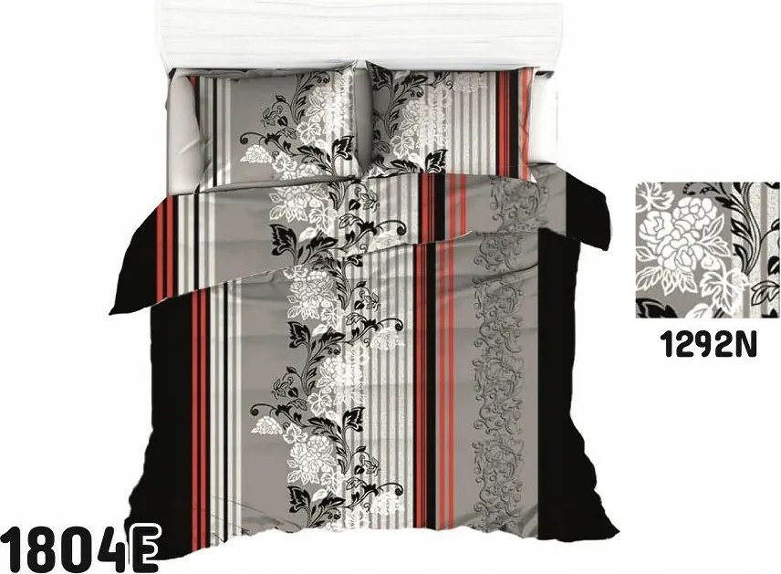Ágyneműhuzat 160x200 1804E virág gallyak fekete szürke piros fehér keleti