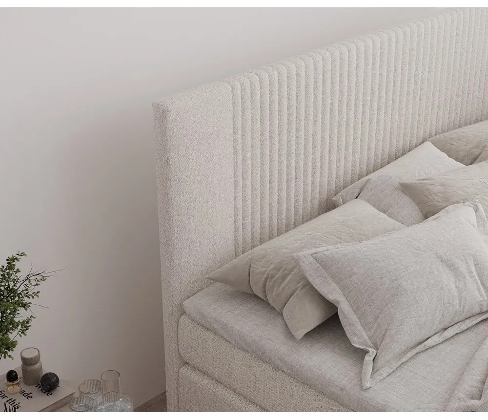 Bézs ágyneműtartós boxspring ágy 160x200 cm Bergamo – Maison de Rêve