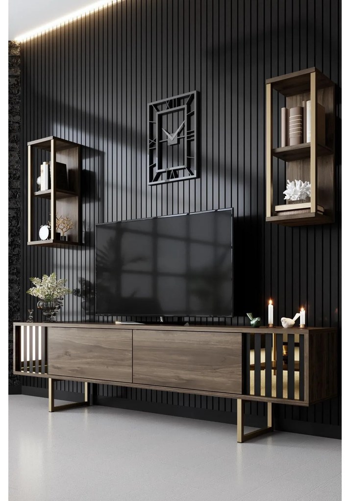 TV szekrény Gold Line - Walnut, Black