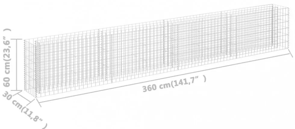 horganyzott acél gabion magaságyás 360 x 30 x 60 cm