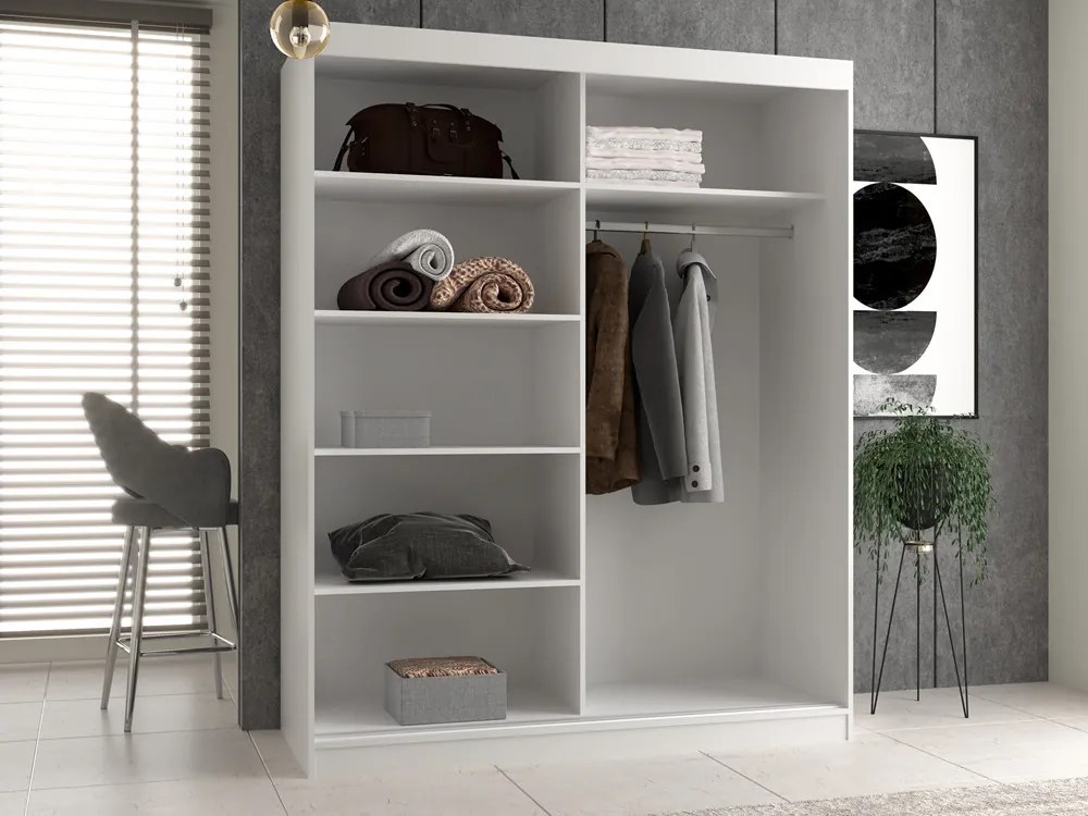 IGA 120 tolóajtós gardróbszekrény, díszcsíkozott, 160x200x61 cm, fehér