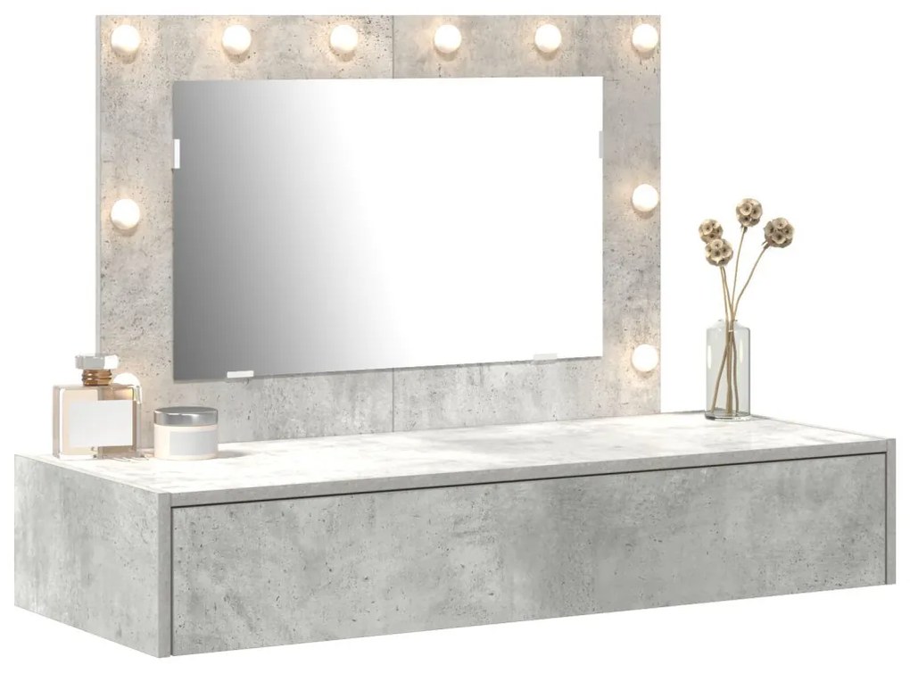 vidaXL Öltözködőasztal tükör lámpákkal Szürke 100 x 40 x 70 cm Faanyag