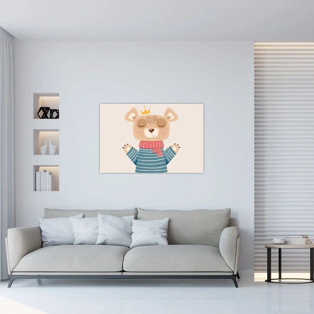 Kép - Bézs mackó koronával (90x60 cm)