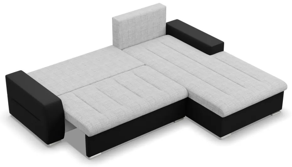 Toronto sarokkanapé, 2 ágyneműtartóval, fonott + műbőr, jobboldali, szürke - fekete