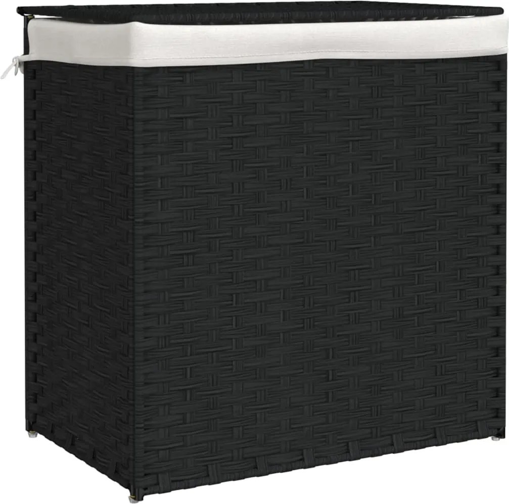 vidaXL fekete polyrattan szennyeskosár 2 rekesszel 53x33x57 cm