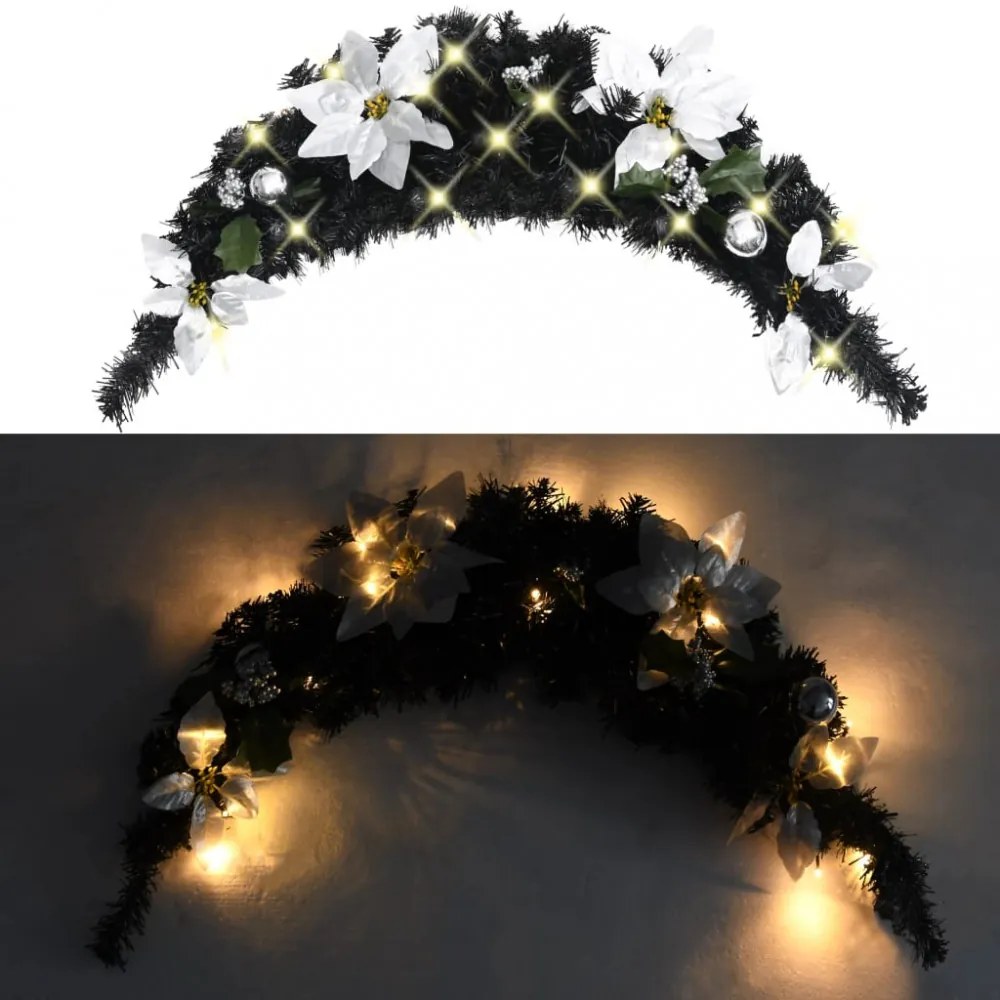 fekete PVC karácsonyi boltív LED-lámpákkal 90 cm