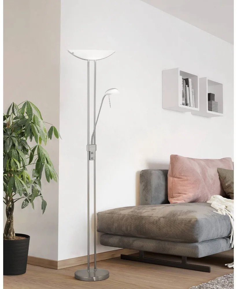 Matt ezüstszínű állólámpa üveg búrával (magasság 180 cm) BAYA – EGLO