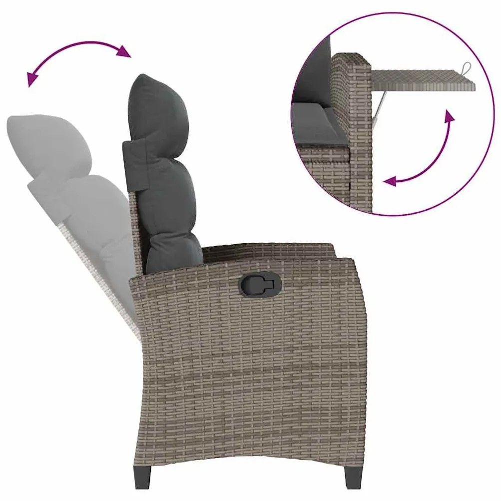 szürke polyrattan fekvő kerti szék oldalsó asztallal