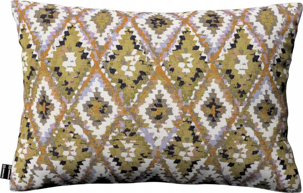 Párnahuzat 60x40 krémszínű azték mintás, olívazöld alapon