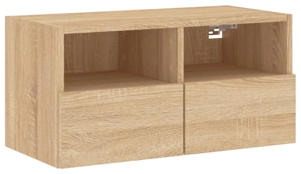 sonoma tölgy színű szerelt fa fali TV-szekrény 60 x 30 x 30 cm