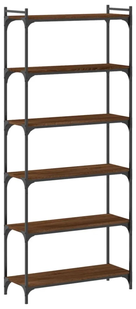 6 szintes barna tölgy színű szerelt fa könyvespolc 80x30x188 cm