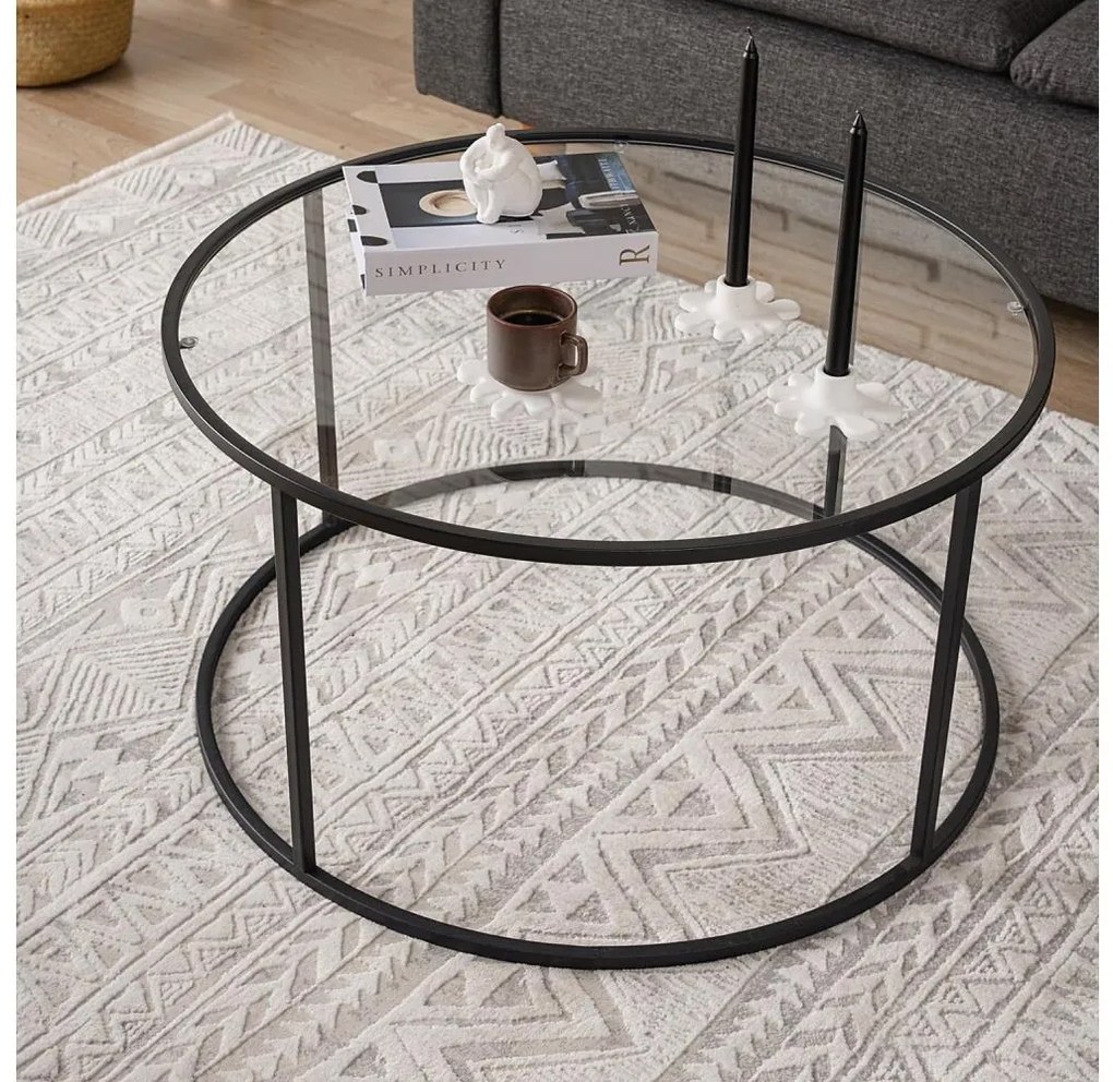 Kávésasztal BERLIN 45x80 cm fekete/átlátszó