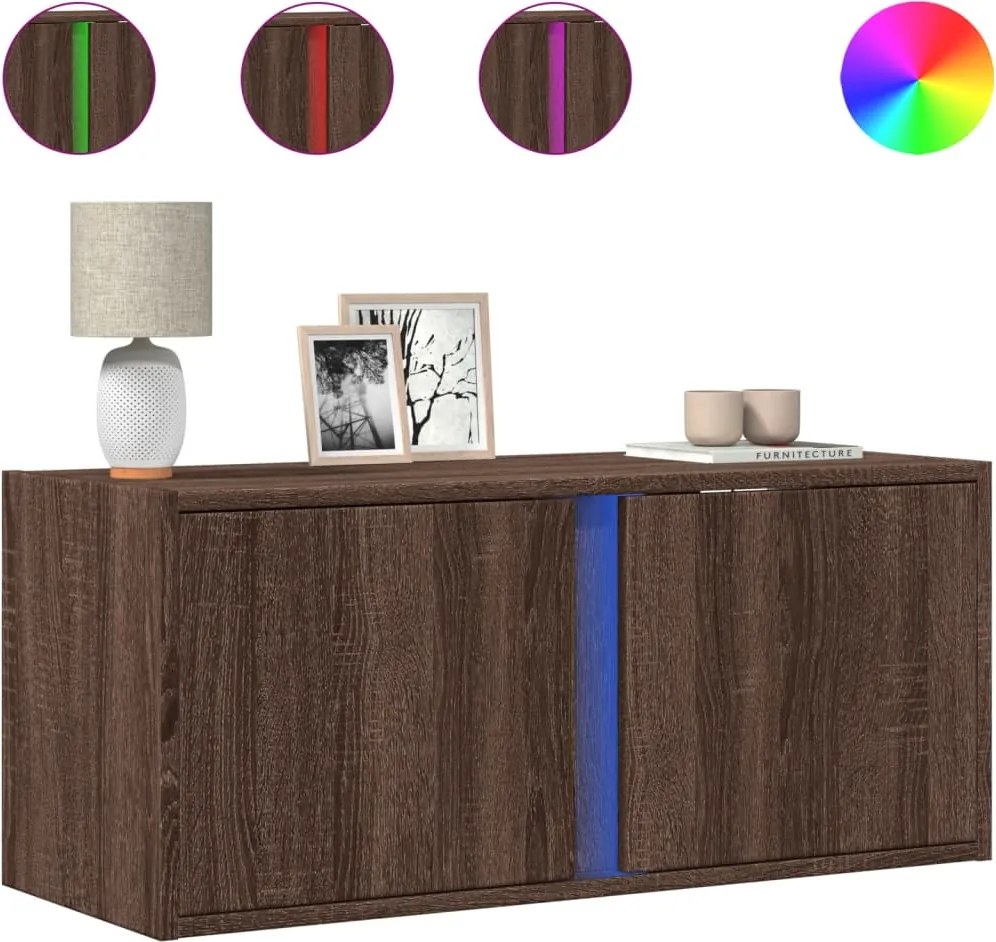 vidaXL barna tölgyszínű fali TV-szekrény LED-del 80x31x35 cm