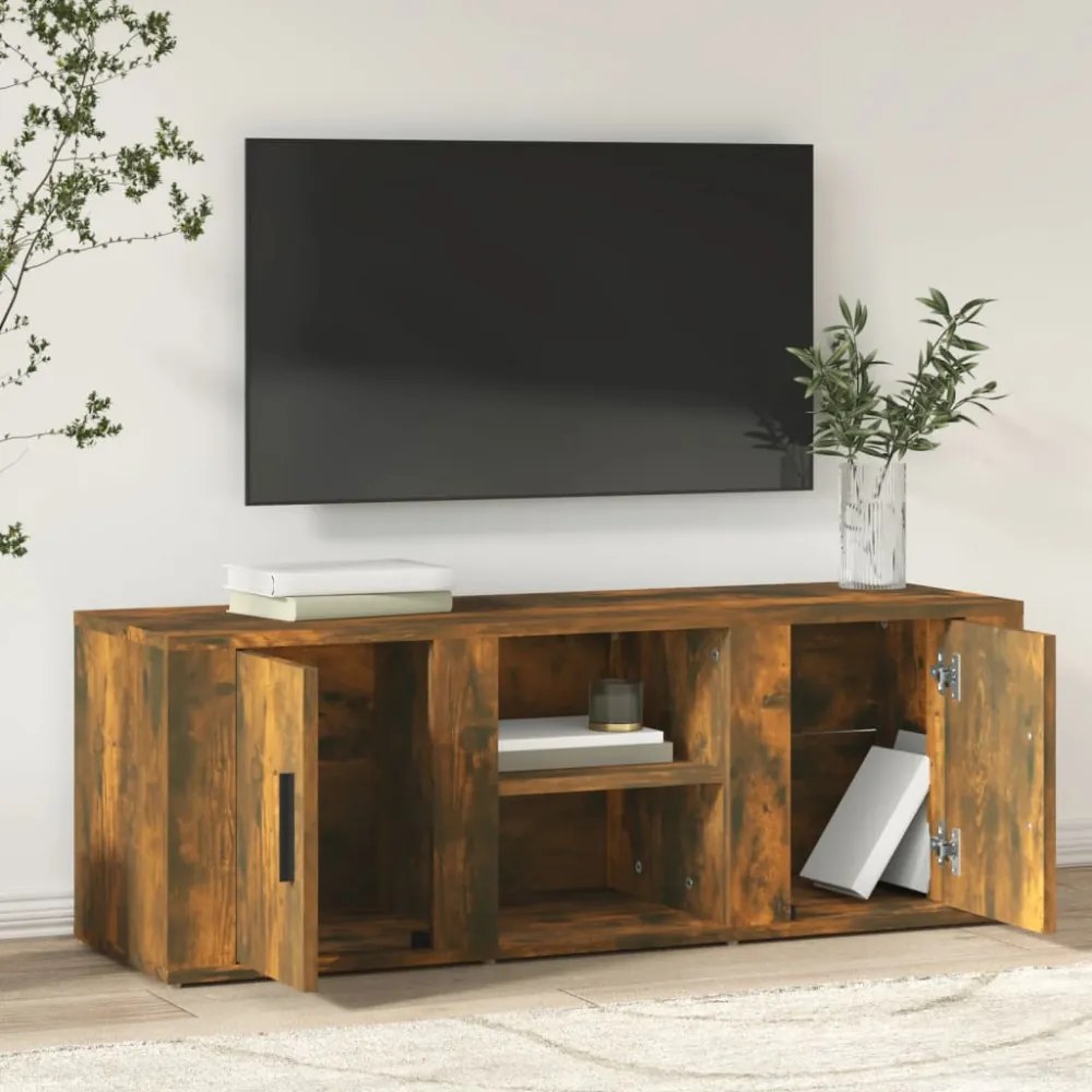füstös tölgy színű szerelt fa TV-szekrény 100x31,5x35 cm