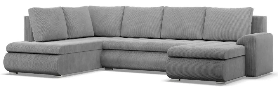 Tokio U sarokkanapé, 3 ágyneműtartóval, kordbársony, baloldali, szürke