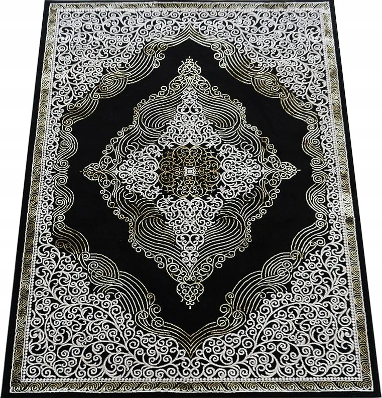 Szőnyeg 240x330 Glamour Arany Fekete Nappaliba Klasszikus Márvány Szuper Minőség