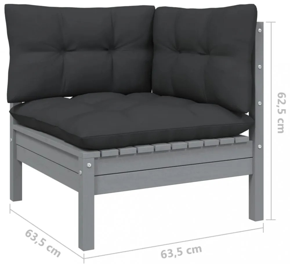 5 részes fenyőfa kerti ülőgarnitúra antracitszürke párnákkal