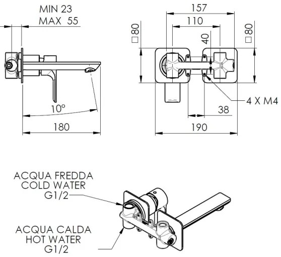 Sapho - PAX rejtett beépítésű mosdócsaptelep, matt fekete