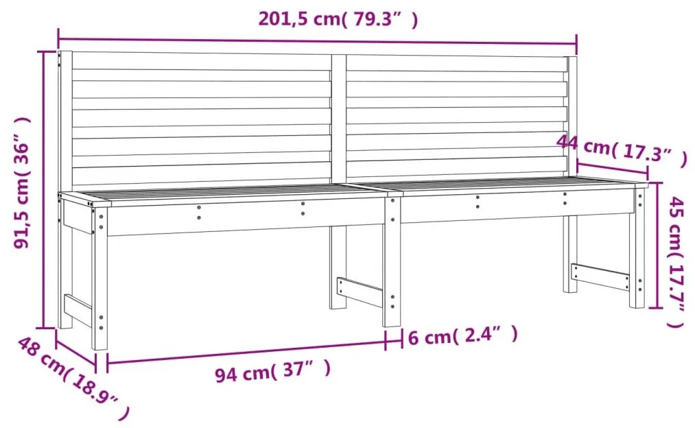 tömör fenyőfa kerti pad 201,5 cm