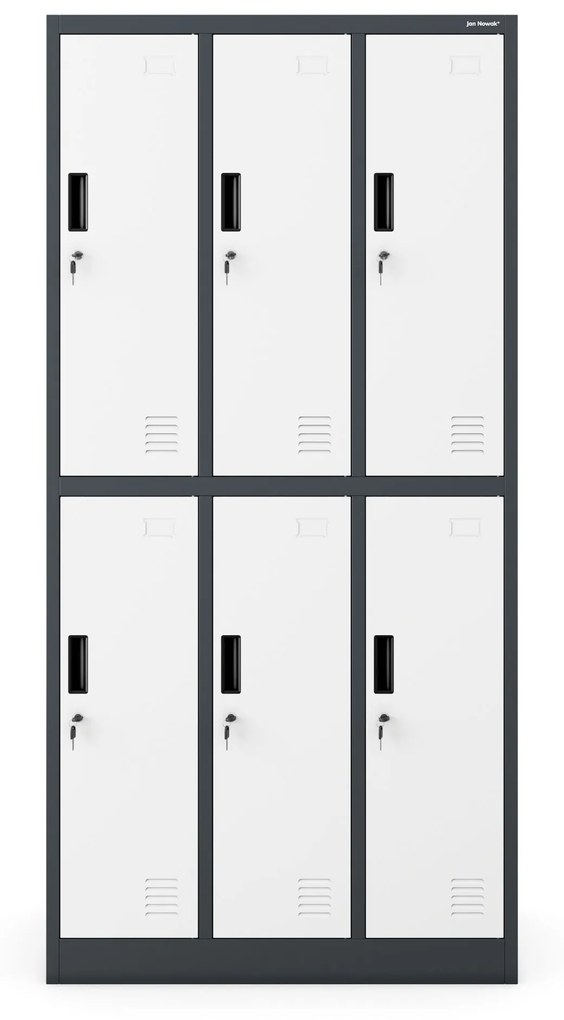 Fém öltözőszekrény 6 rekeszes IGOR, 900 x 1850 x 450 mm, antracit-fehér