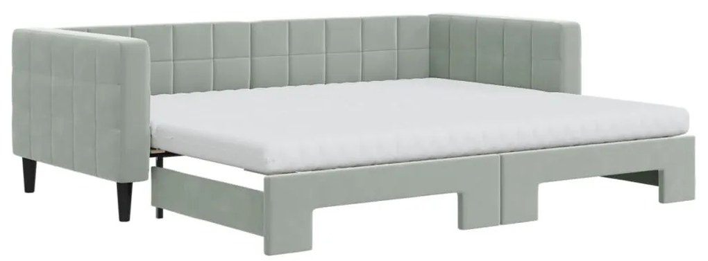 világosszürke kihúzható bársony heverő matraccal 90 x 200 cm