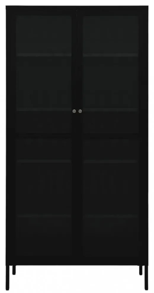 fekete acél és edzett üveg vitrin 90 x 40 x 180 cm