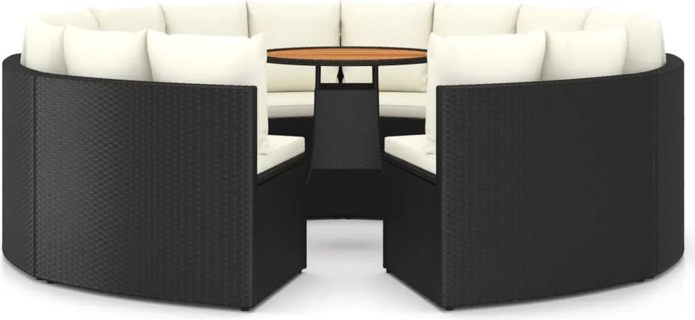 vidaXL 9 részes fekete polyrattan kerti kanapészett párnákkal