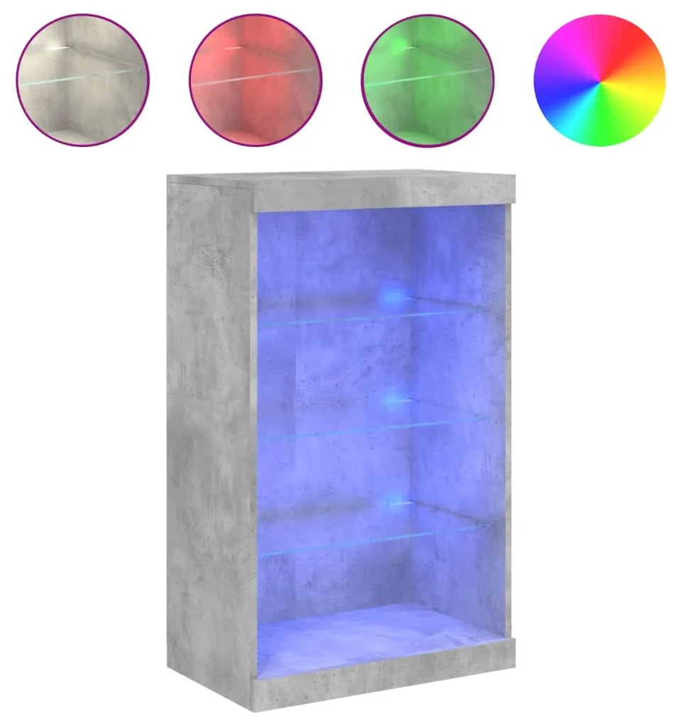 betonszürke tálalószekrény LED-világítással 60,5 x 37 x 100 cm