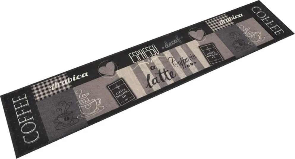 vidaXL fekete mosható coffee feliratos bársony konyhaszőnyeg 60x300 cm