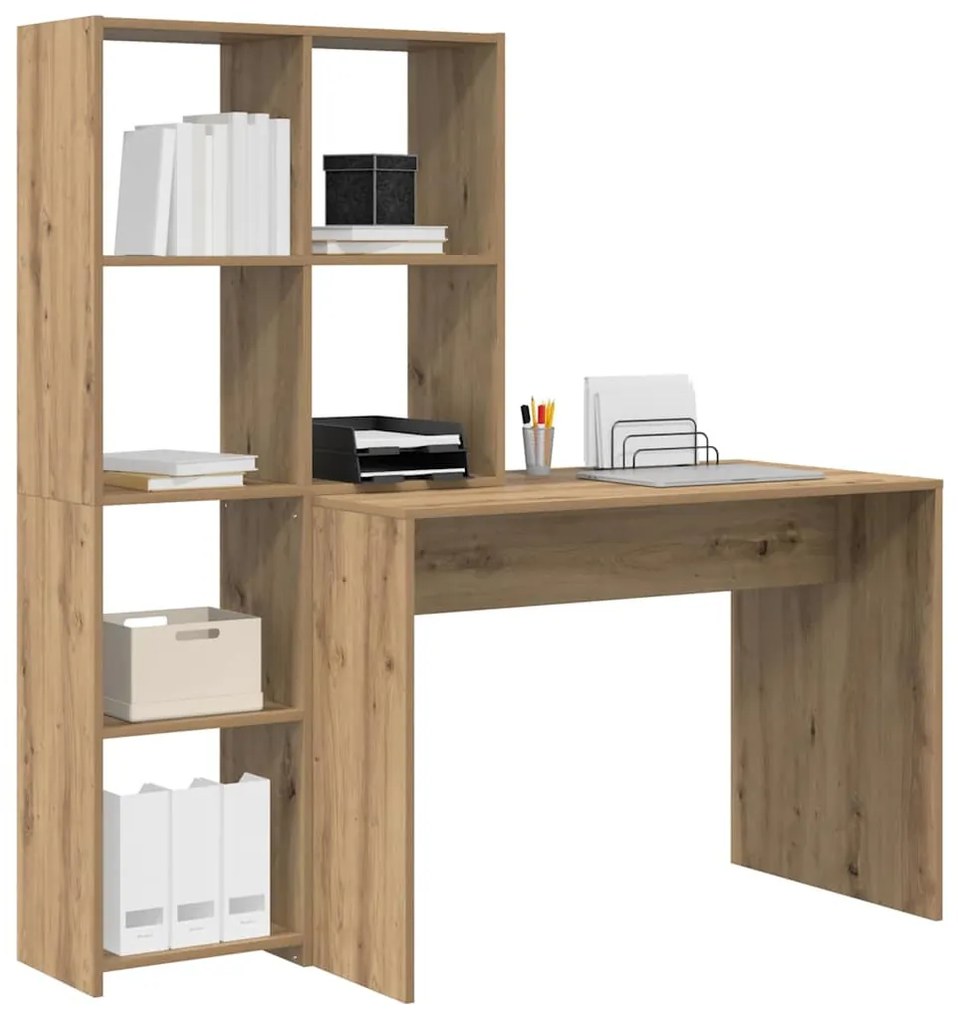 Asztal polcokkal kézműves tölgy 138.5 x 55 x 143 cm Faanyag