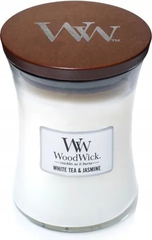 Woodwick Közepes illatgyertya White Tea &amp; Jasmine 275 g Ajándék