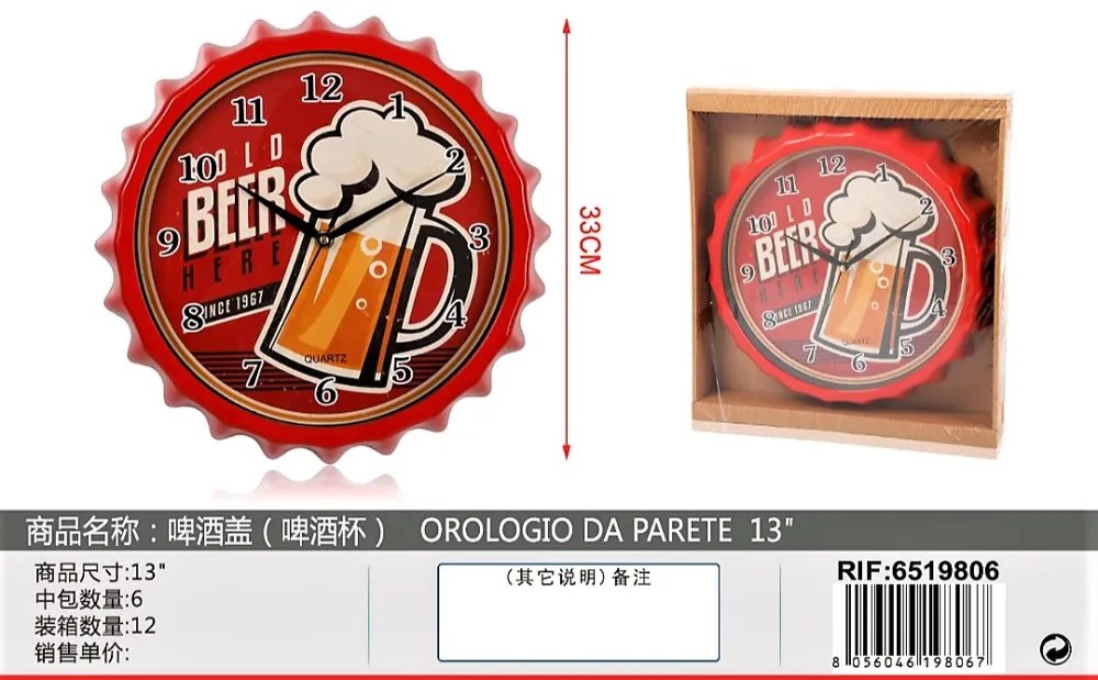 Beer Here / Sört Ide / Sörös Falióra 33 Cm Fali Óra Sörimádóknak