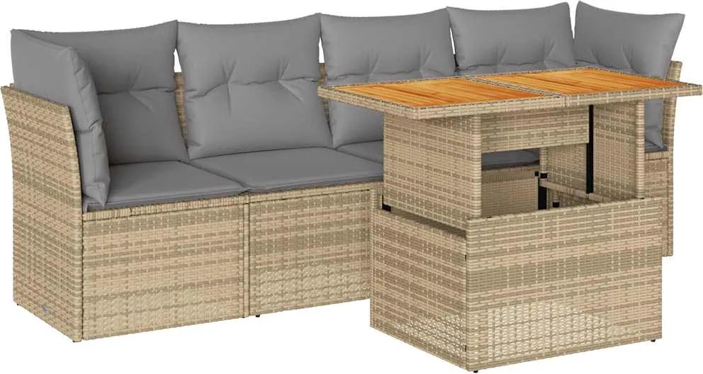 vidaXL 5 részes bézs polyrattan kerti ülőgarnitúra párnákkal