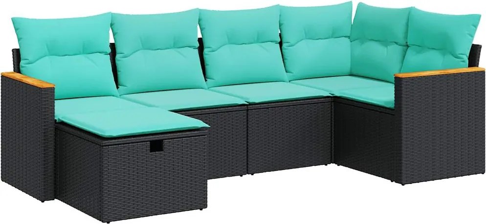 vidaXL 6 részes fekete polyrattan kerti ülőgarnitúra párnákkal